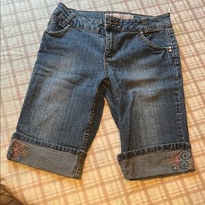 LEI Denim Bermuda Shorts with Embroidered Label Accents